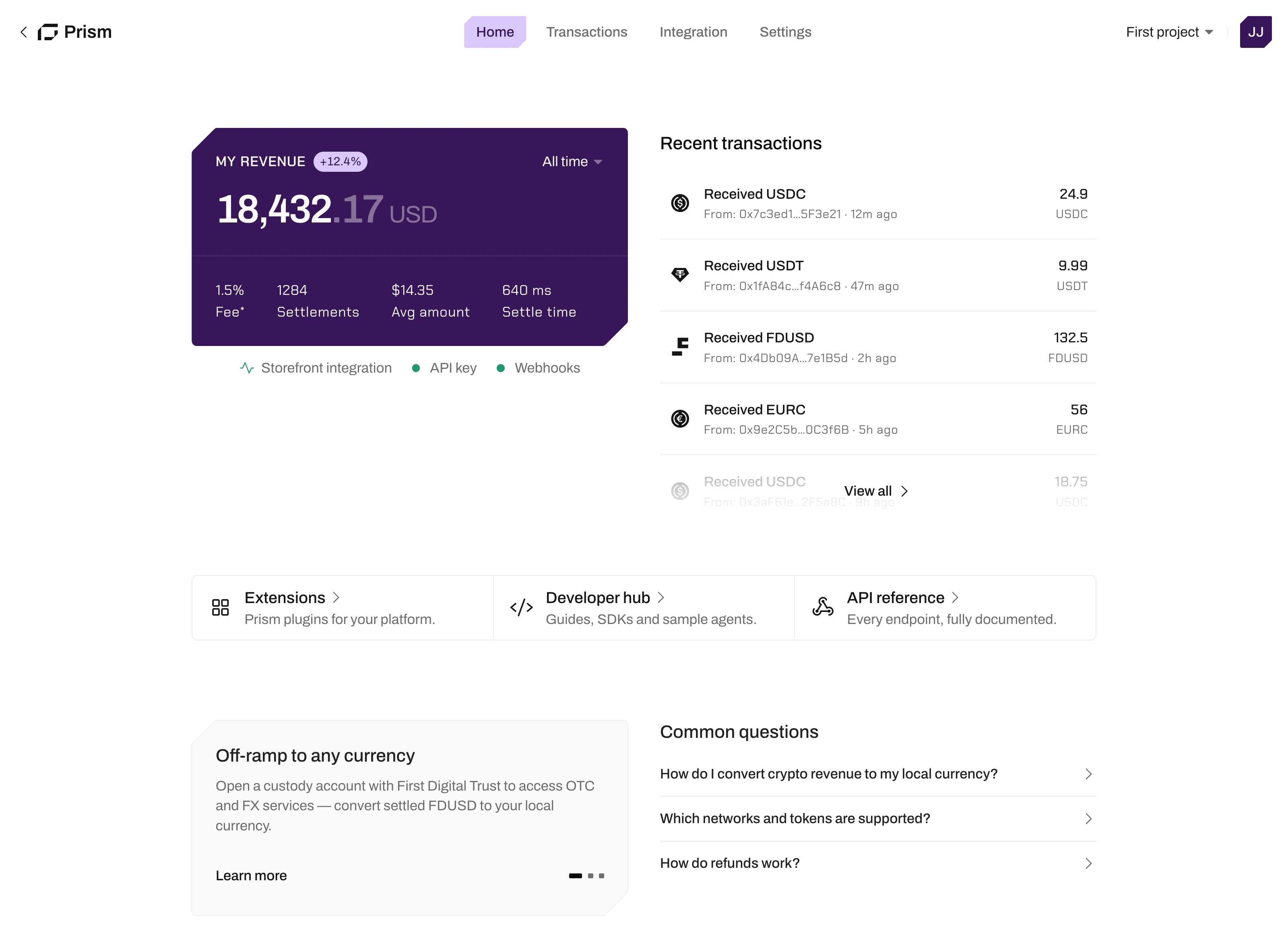 Prism dashboard