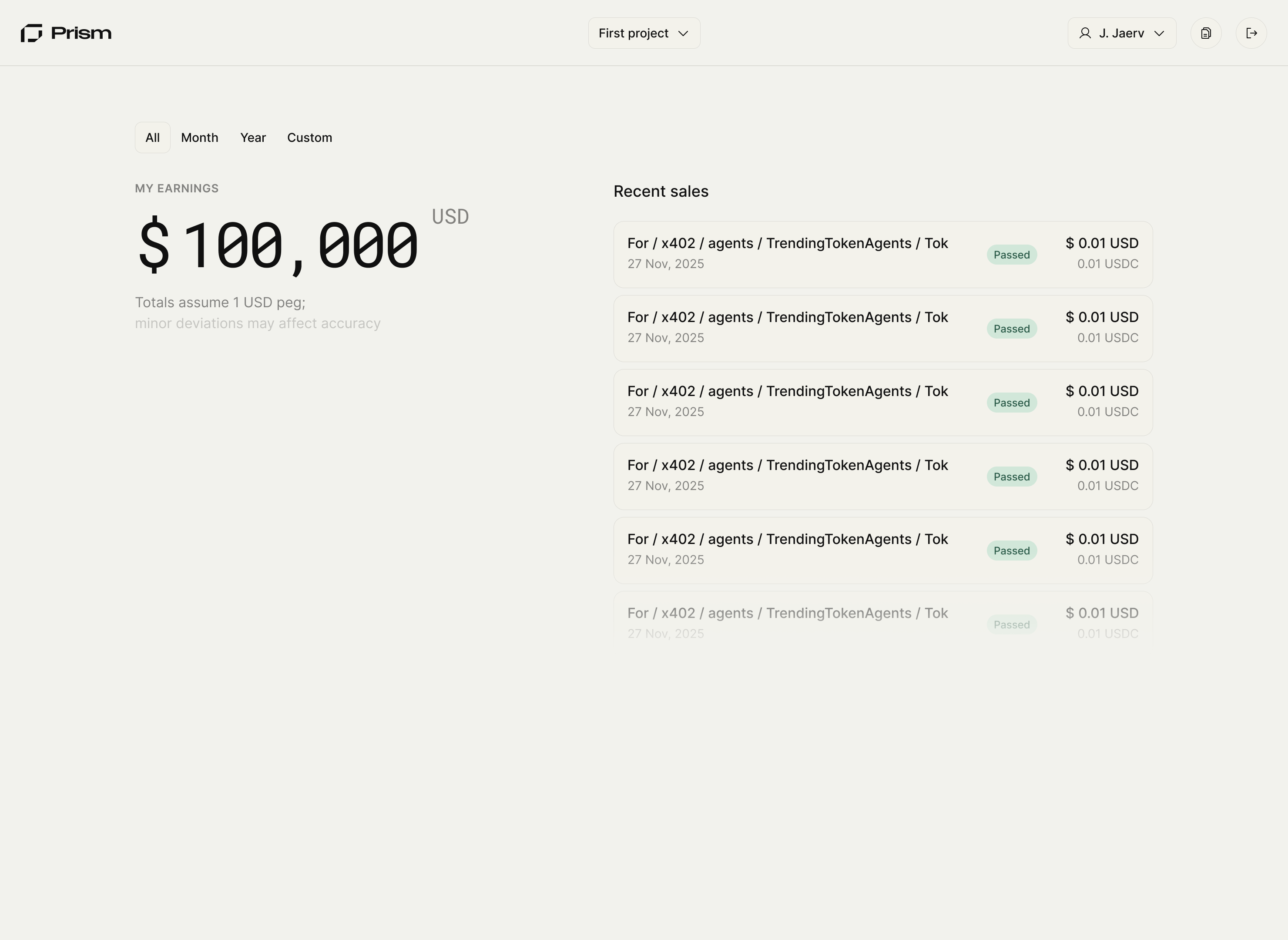 Prism dashboard