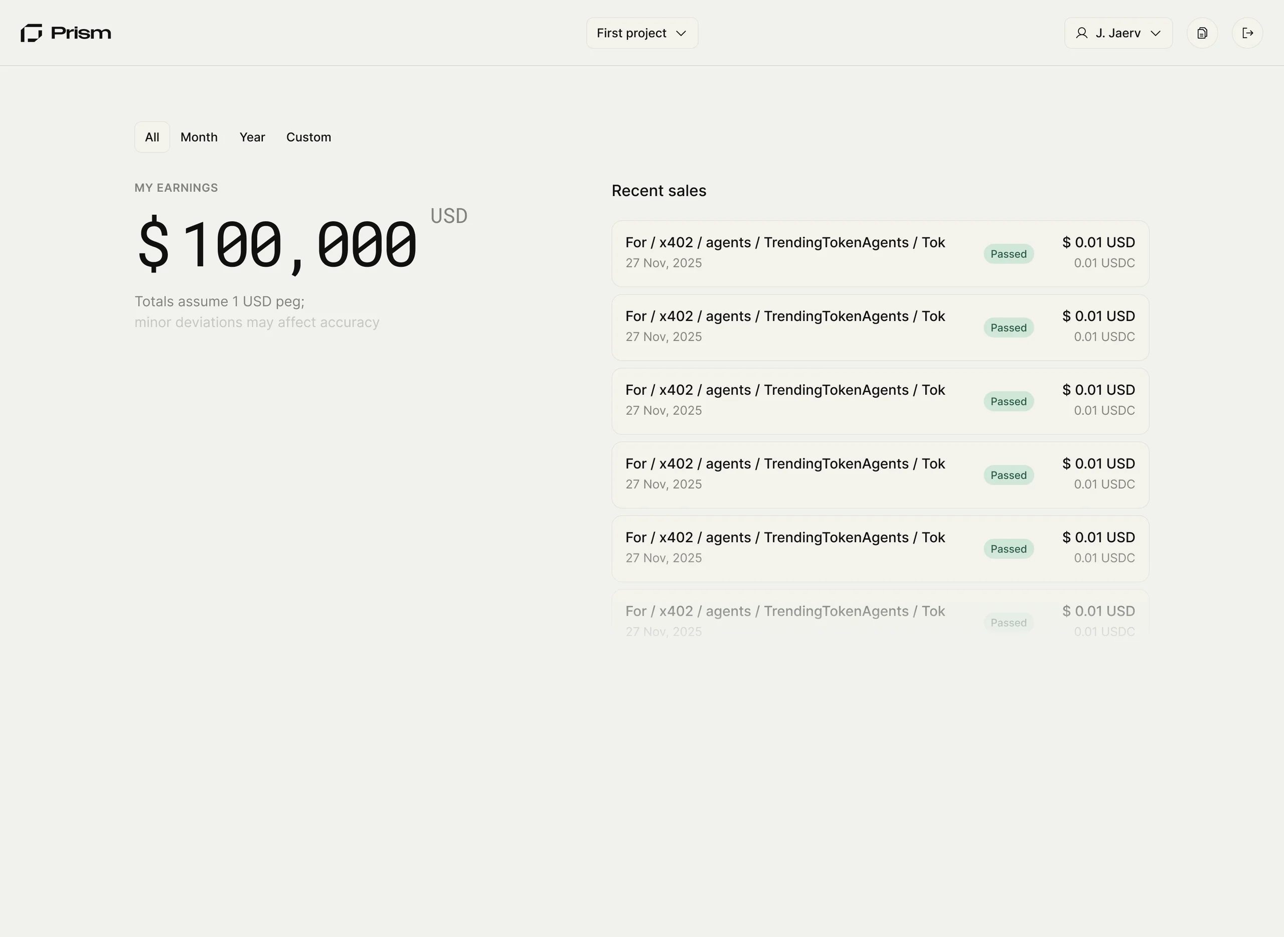Prism dashboard